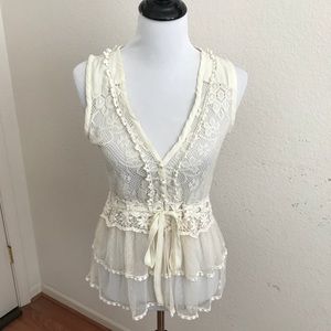 American Rag lace vest festival top